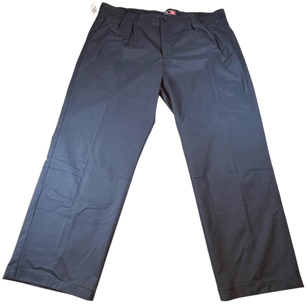 IZOD Performance Stretch Chino Pants Mens 46x32 Black Classic Fit Double Pleated